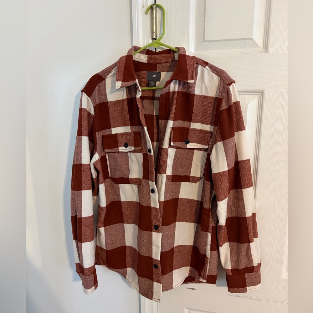 H&M Red and White Plaid Utility Jacket, thick